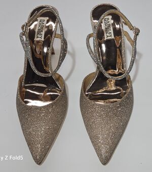 Badgley Mischka Champagne Glitter Pointed Toe Kamilah Ankle Strap Pump Size 10